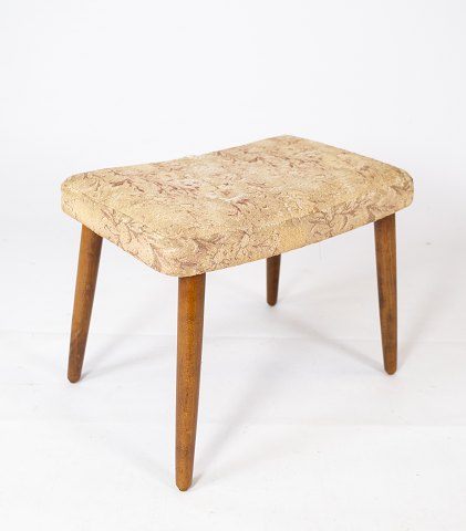 Stool - Teak - Flowered Fabric - Danish Design - 1970