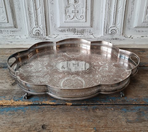 Beautiful silver-plated English tray with gallery edge