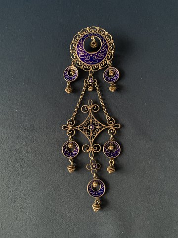 Gilded silver brooch with enamel and filigree 930S