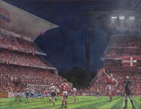 The "European Champion" oil painting was made in 1992. From the old stadion 
"Parken"  in Copenhagen. the painting is mounted in a new natural frame.