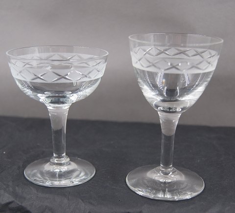 Ejby glassware by Holmegaard, Denmark. Liqueur bowls 8.5cm and port wine glasses 
10.5cm