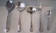 Lunch knife: 300DKK
Dinner knife: 350DKK
Dinner fork: 350DKK
Lunch fork: 300DKK
Cake fork: 175DKK
Dessert spoon: 300DKK
Teaspoon: 100 DKK
Servingspoon: 500DKK
Medium serveringspoon:400 DKK
Gravyspoon: 500DKK
Cakeserver: 400-500DKK
Butterknife: 