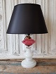 1800s opaline lamp with oil container in pink / raspberry colored glass
