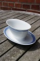 Blå Vifte porcelæn, ovale sauceskåle på fast underfad