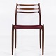 N.O. Møller / J.L. Møllers Møbelfabrik
NO 78 - Diningchair in rosewood with seat in burgundy color leather.
1 pc. in stock
Good, used condition
