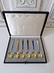 Set of 6 coffee spoons in gold-plated sterling silver and enamel decorated with 
a royal crown