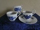 Blue Flower Plain Danish porcelain.Set of 4 high-handled cups No 8193 + 1 saucer