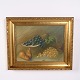 Oil Painting on Canvas with Fruit Bowl in Gilt Frame Signed P. Borg