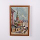 Bymotiv på Lærred med Kirke i Guldramme 61 x 40 cm, Erik larsen 1902-1975