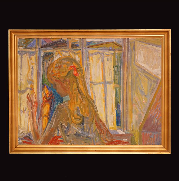 Paul Høm, 1905-94, Mädchenporträt. Öl auf Leinen. Signiert. Lichtmasse: 74x99cm. Mit Rahmen: 86x111cm