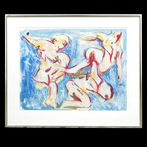 Svend Wiig Hansen, 1922-97, oil chalk on paper. Signed and dated 1988. Visible 
size: 50x65cm. With frame: 70x83cm