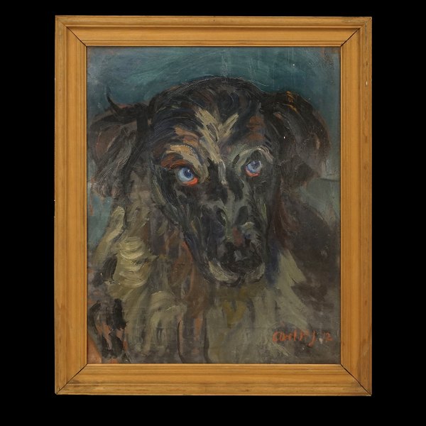 Axel P. Jensen, 1886-1972, Öl auf Pappe. Porträt einen Hundes. Signiert und 
datiert 1912. Lichtmasse: 42x33cm. Mit Rahmen: 50x41cm