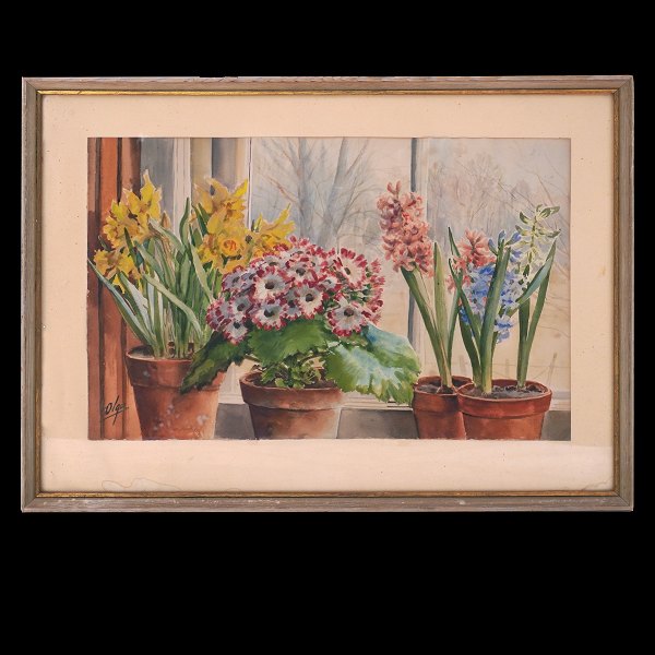 Olga Aleksandrovna, Grand Duchess of Russia, 1882-1960, watercolor, stillife 
with flowers.
Signed.
Visible size: 37x56cm. With frame: 52x71cm